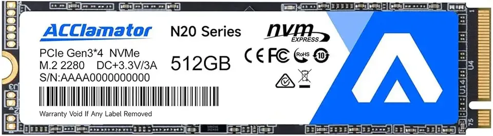 Acclamator 512GB SSD NVMe M.2 2280 PCIe Gen3x4 Internal Solid State Drive, Read Up to 2200MB/s with 3D NAND Flash Compatible with Laptop & PC Desktop N20