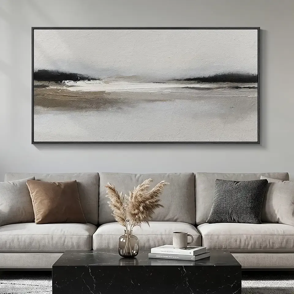 Large Framed Black and White Abstract Wall Art for Living Room, 30x60 In