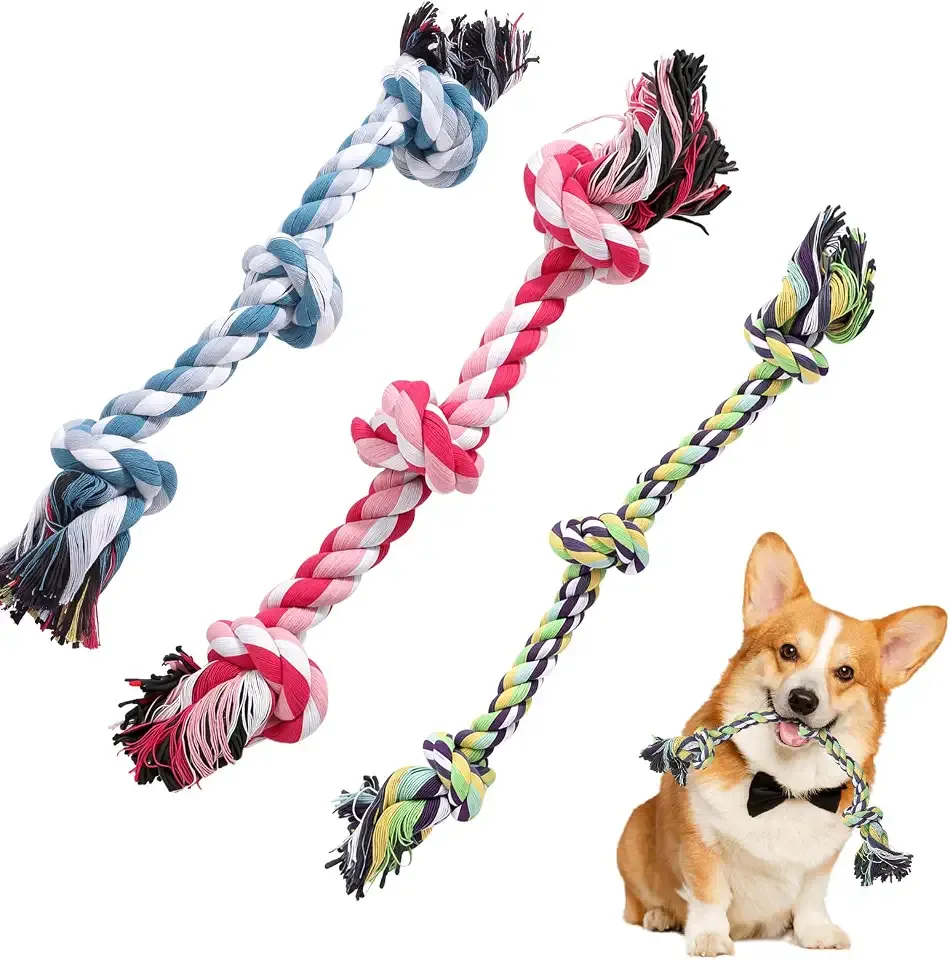 ondware Dog Rope Toys 3 Pack, Cotton Chew Tug Toys for All Dogs | Cotton rope, teething & dental support, indoor/outdoor interactive play, assorted sizes for puppies to large dogs