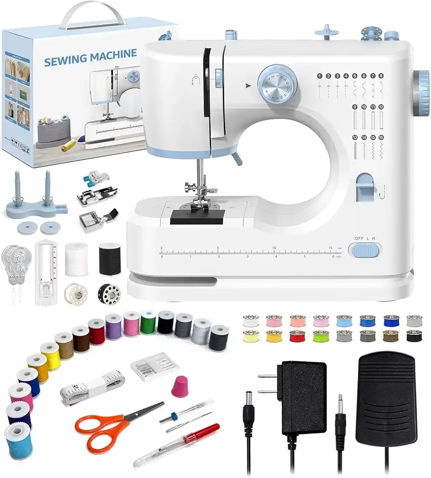 Sewing Machine for Beginners with 16 Built-in Stitches, Small Sewing Machine with Accessory Kit, 2-Speed, Foot Pedal & Storage Drawer, Portable Full-Feature Design for Home DIY (Blue)