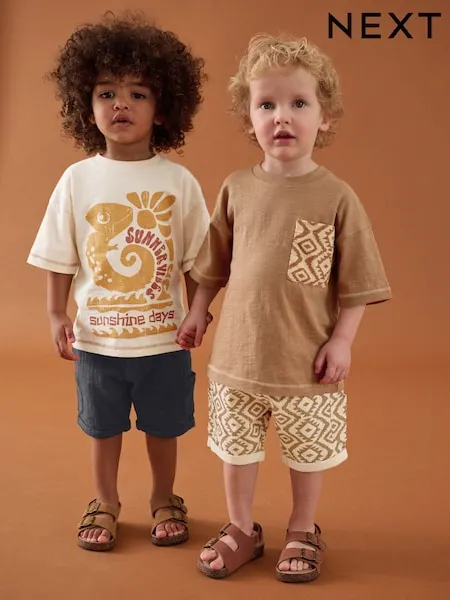 Navy/Stone Short Sleeve T-Shirt & Shorts Set 2 Pack (3mths-7yrs) (3mths-7yrs)