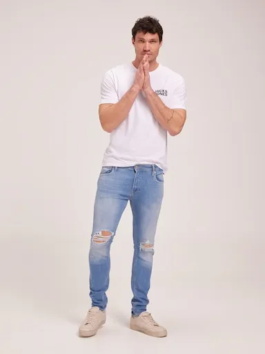 JACK AND JONES Liam Skinny Jean In Blue With Rips