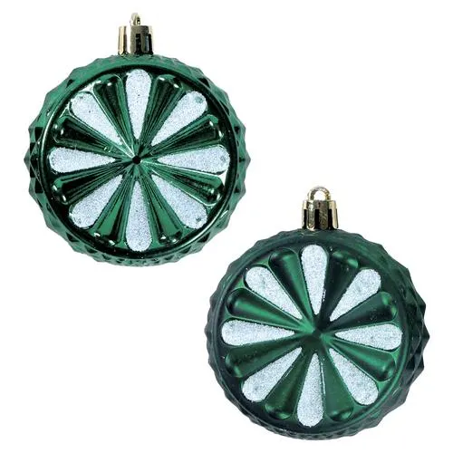 Enchanted Forest® 70mm Dark Green Concave Designs Shatterproof Ornaments - 6 Pack