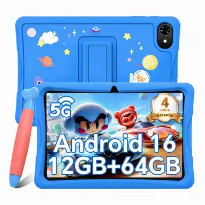 KOBONA-Tabwee K10 Kids 10.1" Tablet, Google Kids Space, 4GB+64GB, Android 16 WiFi Tablet für Kinder mit Kindgerechte Hülle und Stift, 5000mAh
