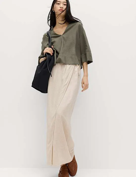 Linen Rich Maxi Wrap Skirt