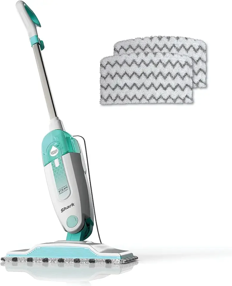Shark Steam Mop with 2 Machine Washable Dirt Grip Pads, Removable Water Tank, Lightweight, Steam Cleaner for sealed Hard Floors, Marble, Stone, Hardwood, Tile, Laminate, White/Seafoam, S1000