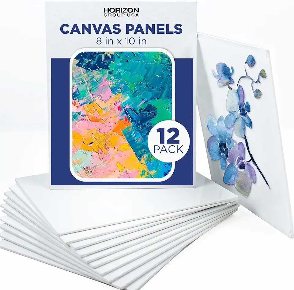 Horizon Group USA 8x10 Painting Panel Canvas Boards, Pack of 12, Multicolor