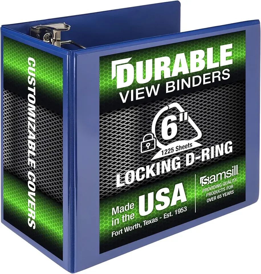 Samsill Durable 6 inch 3 Ring Binder, Made in USA, Locking D Ring FSC 100% Recycled Chipboard, Blue