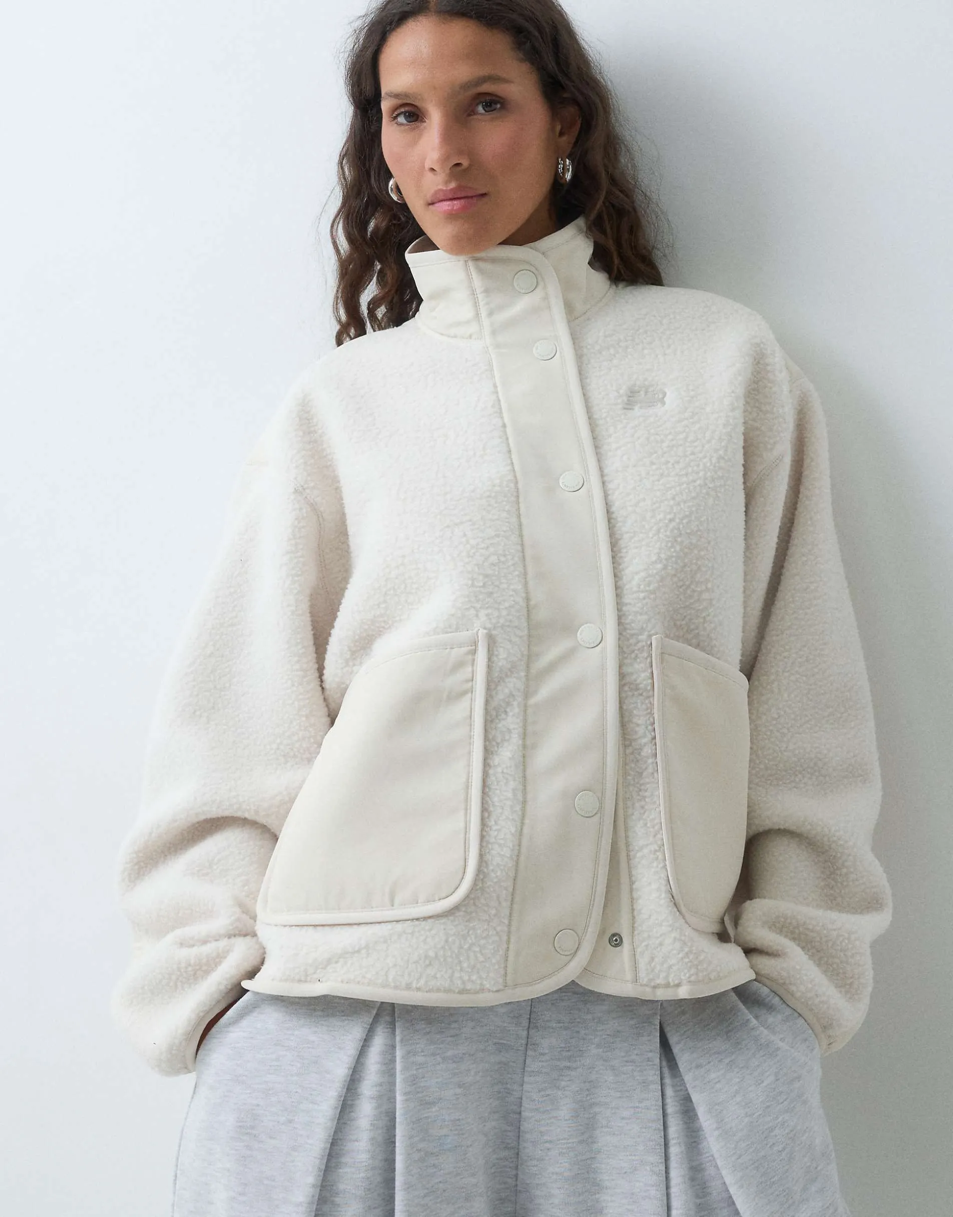 New Balance high pile fleece jacket in beige