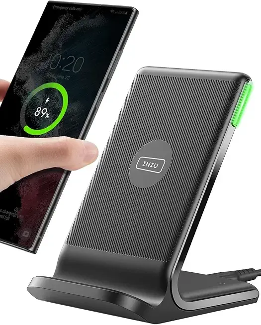 INIU Wireless Charger, 15W Fast Qi Certified Wireless Charging Station with Sleep-Friendly Adaptive Light Compatible with iPhone 17 16 15 14 13 12 Pro Max Samsung Galaxy S25 S24 S23 Note 20 Google etc