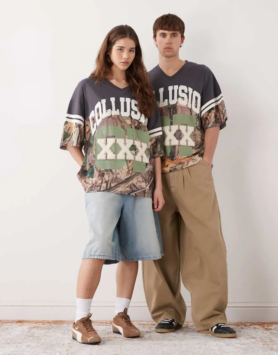 COLLUSION Unisex camo sports jersey oversized