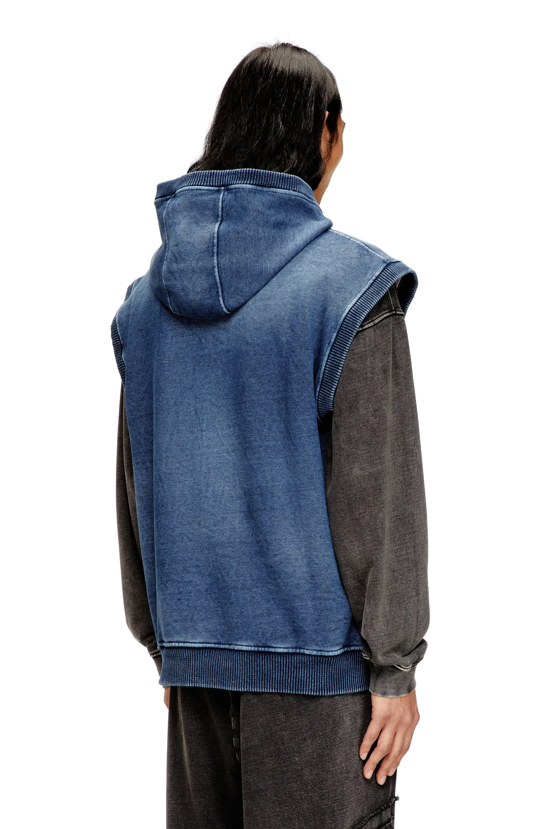 Teddy-lined sleeveless zip-up hoodie