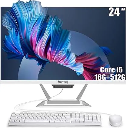 suevery All-in-One PC 24 AIO Desktop Computer Core I5, 512G SSD, DDR4 16G RAM, 1080P Gaming PC 24" FHD Business Display for Home Office with Keyboard & Mouse suevery All-in-One PC 24 AIO Desktop Computer Core I5, 5…