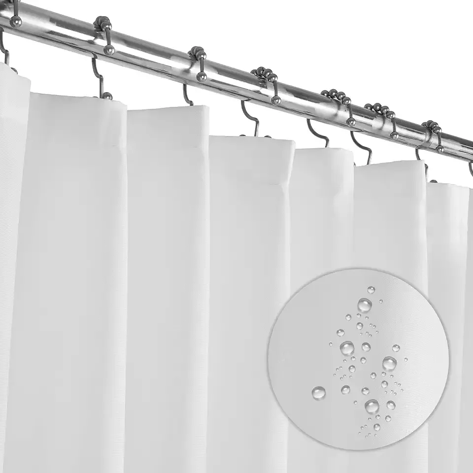 LiBa White Fabric Shower Curtain 72x72 Waterproof Heavy Duty Liner | Fabric shower liner, mildew resistant, shower curtain Liner, rust-proof grommets, durable bathroom essential