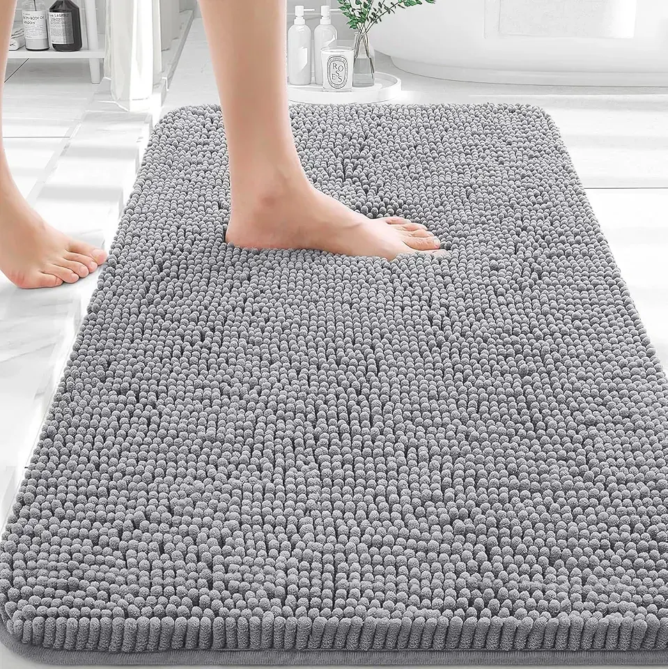 OLANLY Bathroom Rugs 30x20, Extra Soft Absorbent Chenille Bath Rugs | Grey, Quick-Drying Rubber Backing, Machine Washable Bath Mat for Bathroom Floor, Tub and Shower, Home Decor Accessories