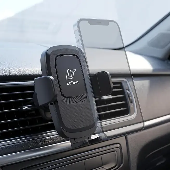 LeTinn Car Phone Holder Vent Mount Whit One-Hand Auto-Clamp,No Block A/C | 360° Slide-Rail, Stainless Steel Hook, Fits Rugged Shells, iPhone 17 Pro Max Ready, -4°F-194°F, Silicone Grip