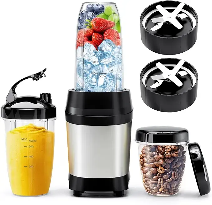 Blender for Smoothies, 1200W Smoothie Blender for Ice Crushing, Blenders with (2) 6-Fin Blades, Personal Blenders for Kitchen with 23oz, 32oz, 37oz Easy Go Cups for Juices, Silver
