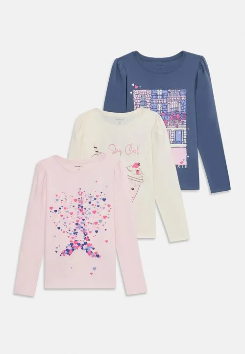 NMFOLLIA 3 PACK - Topper langermet - coconut milk/vintage indigo/cradle pink