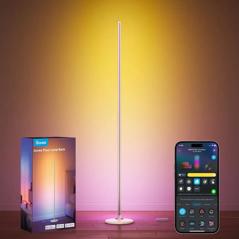 Govee RGBIC Floor Lamp Basic, 1000lm LED Corner Lamp | Works with Alexa, Smart Modern Floor Lamp with Music Sync and 16 Million DIY Colors, Color Changing Standing Lamp for Bedroom