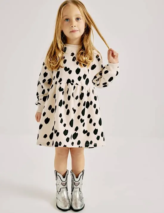 Cotton Rich Dalmatian Print Sweatshirt Dress (2-8 Years)