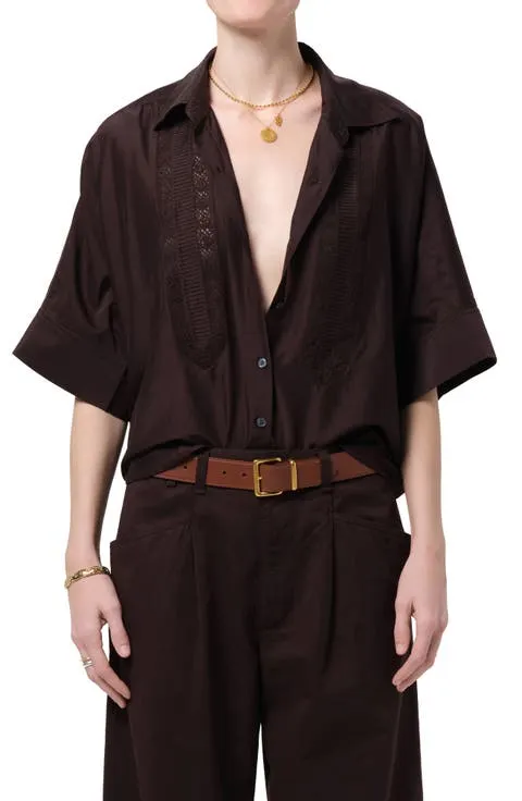 Citizens of Humanity Claire Lace Inset Cotton & Silk Blend Button-Up Top