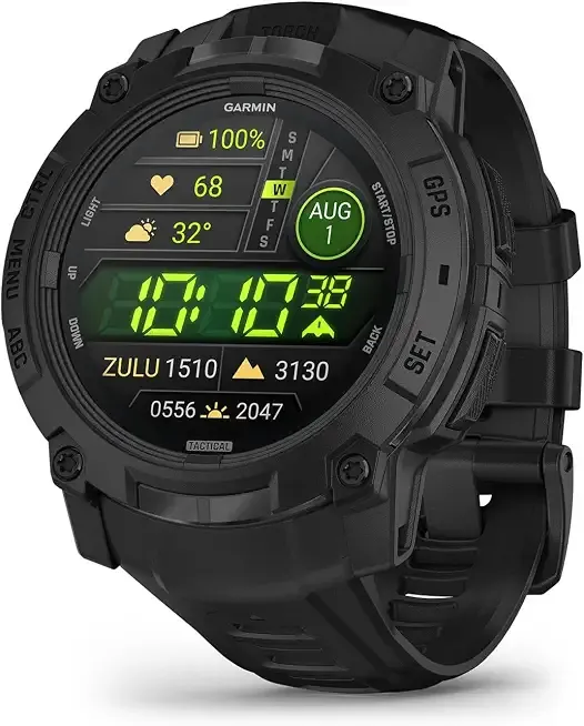 Garmin Instinct® 3 Tactical, 50mm, Black | Outdoor GPS Smartwatch, Bright AMOLED Display, Dedicated Tactical Features, Metal-Reinforced Bezel, Built-In Flashlight