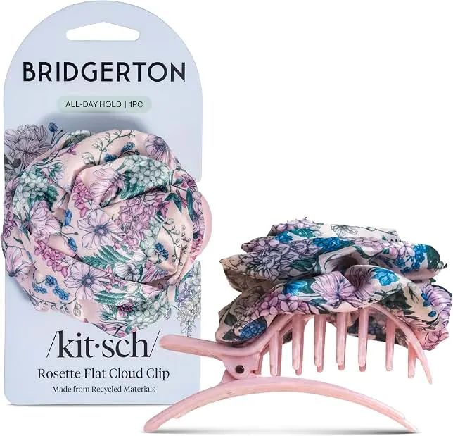 Bridgerton x Kitsch Medium Satin Rosette Flat Hair Clips for Women | Stylish Flat Claw Clips, Strong Hold for Thick & Fine Hair, Non-Slip for S…