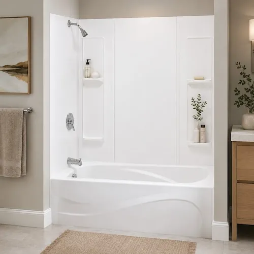 Alabama 60L x 32W x 59H-inch 5-Piece Polystyrene Alcove Tub Surround Kit with Built-In Shelves (Glue-Up)
