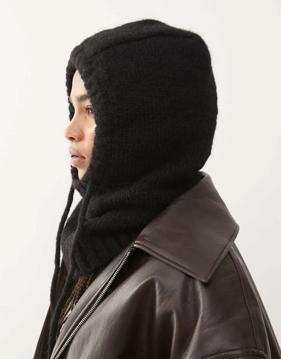 Monki knitted balaclava hood in black