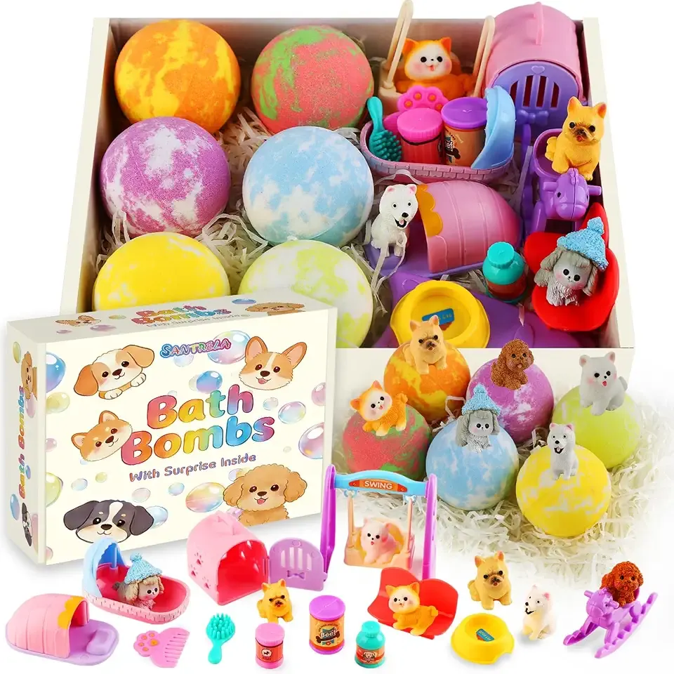 Bath Bombs for Kids with Toys Inside, 6 Pack Kids Bath Bombs with Puppy Dolls & Dog Pretend Playset Bath Toys，Surprise Birthday Gifts for Girls Boys, Bubble Bath Fizzies Ball Gift Set