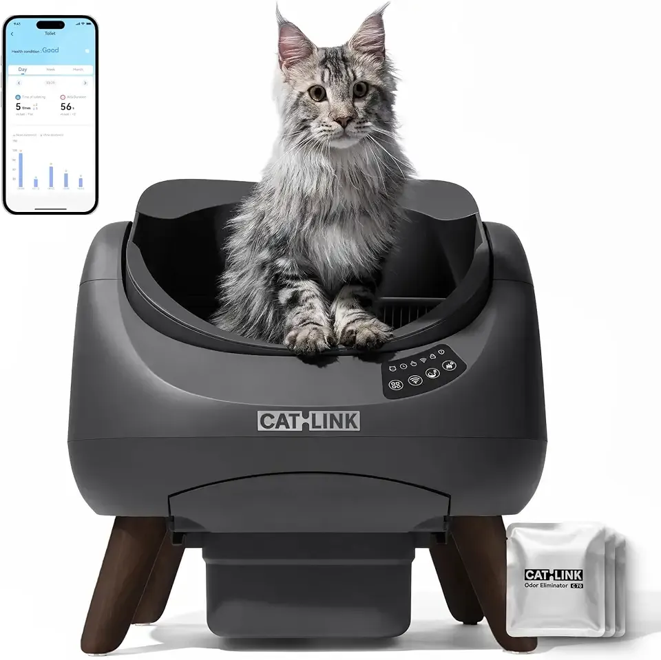 CATLINK Self Cleaning Cat Litter Box, Open Top Automatic Litter Box, Safe Anti-Pinch, AI Waste Analysis Health Monitor for Multi-Cat Recognition, 5G WiFi App Control, Odor Free, Open-X
