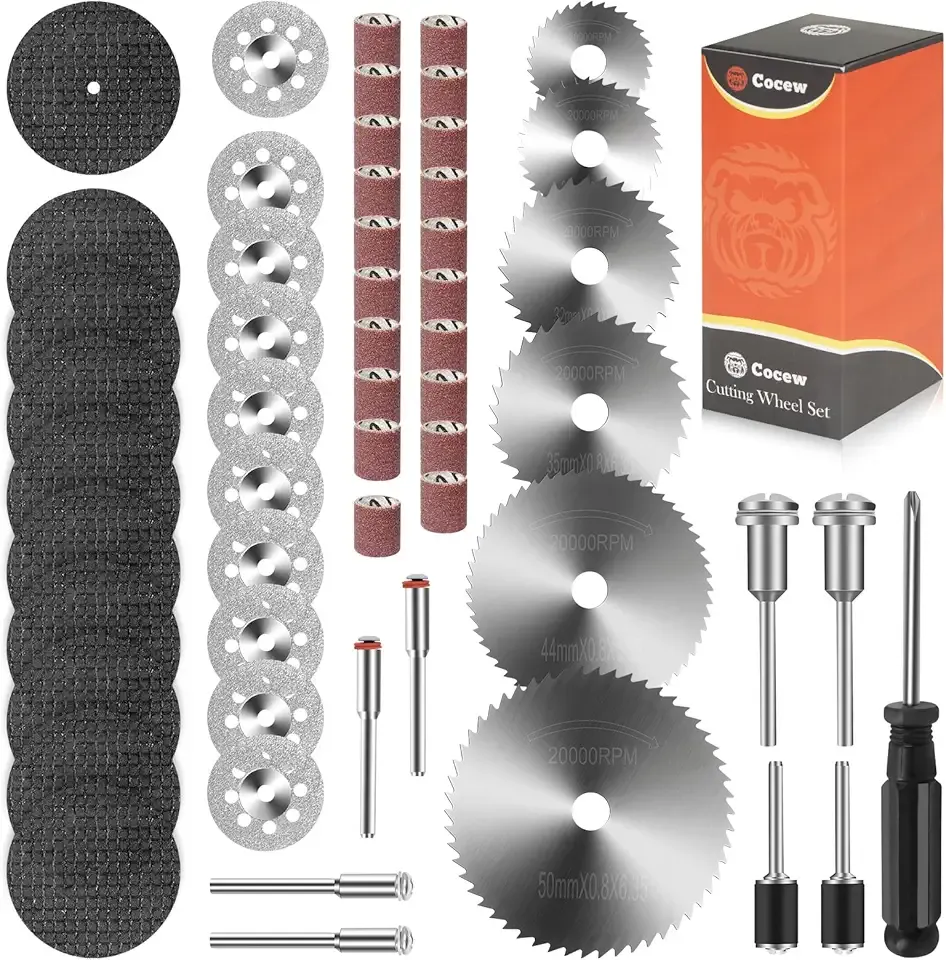 55pcs Cutting Wheels Set for Dremel Rotary Tool,10pcs Resin Cutting Discs,10pcs Diamond Cutting Wheels,6pcs HSS Circular Saw Blades,20pcs Sanding Drum for Cutting Metal,Wood
