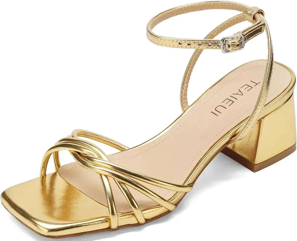 Chunky Heels for Women, Square Toe Strappy Heeled Sandals, 2 Inch