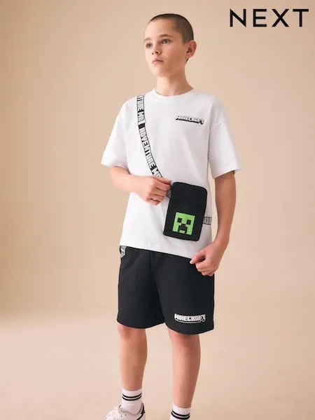 White/Black Minecraft Bag T-Shirt and Shorts Set (3-16yrs)