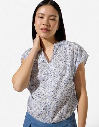 Maglia blusata - Stampa allover - Azzurro