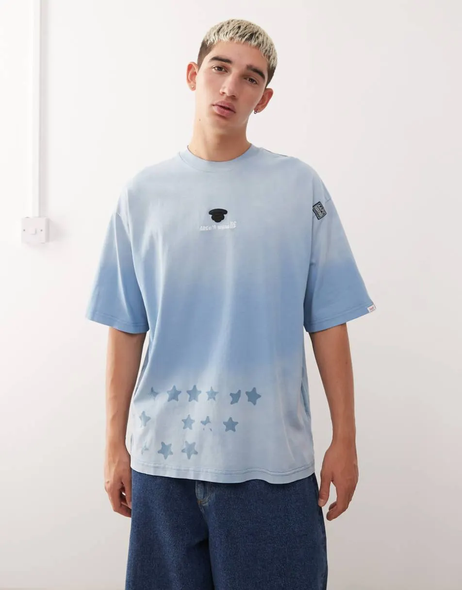 Aape by A Bathing Ape oversized t-shirt in light blue with spray dye