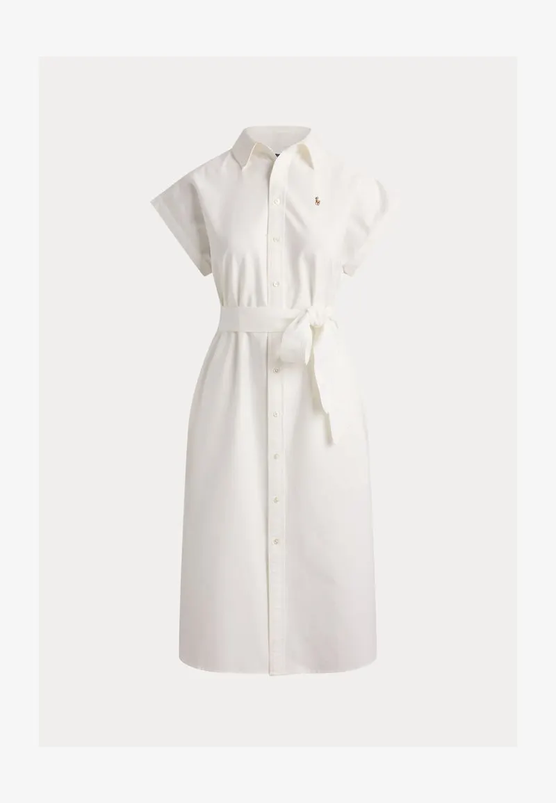 BELTED COTTON OXFORD SHIRTDRESS - Dongerikjole - white