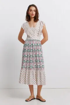Vestido midi estampado volantes