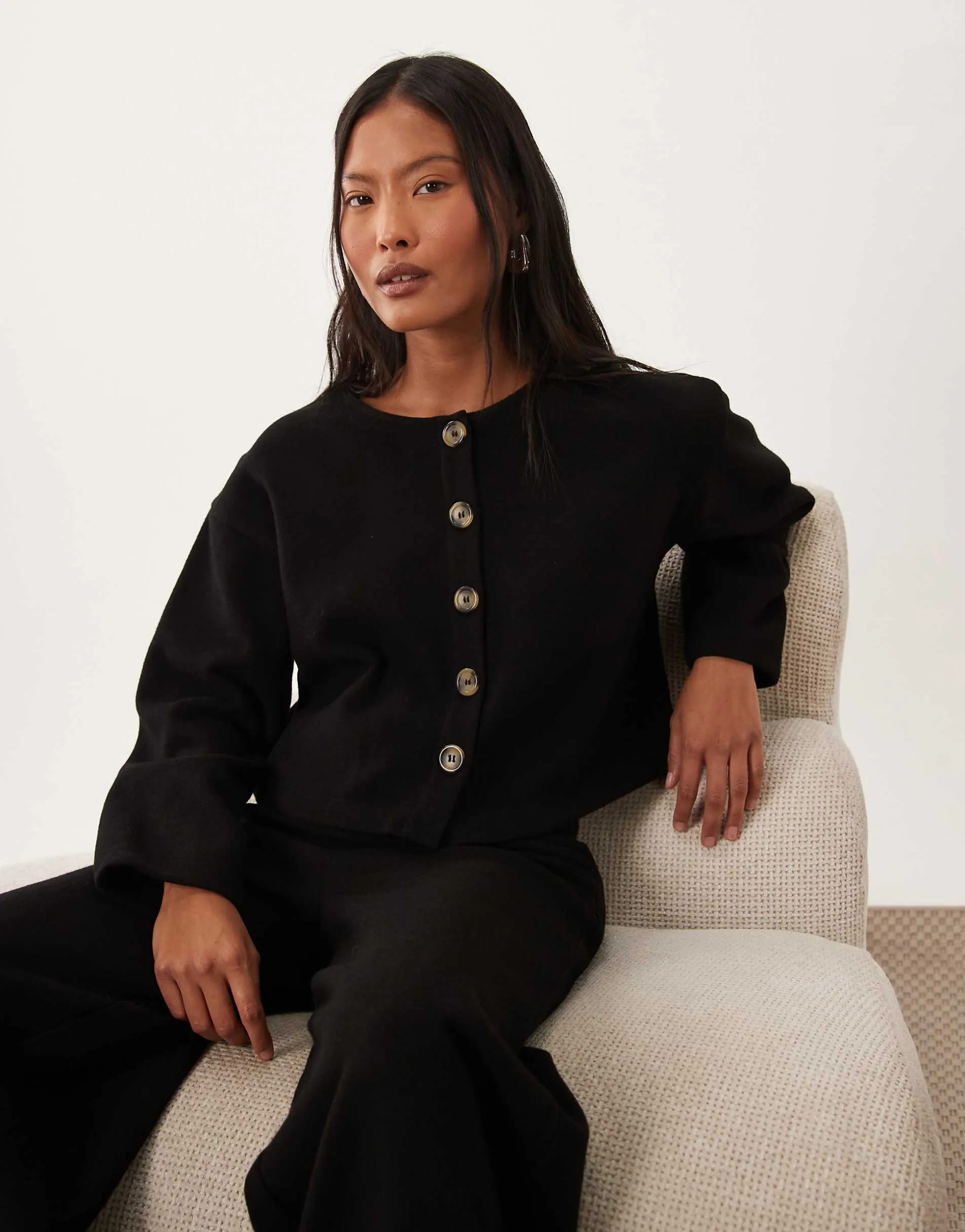 Miss Selfridge Petite super soft cardigan co-ord in black