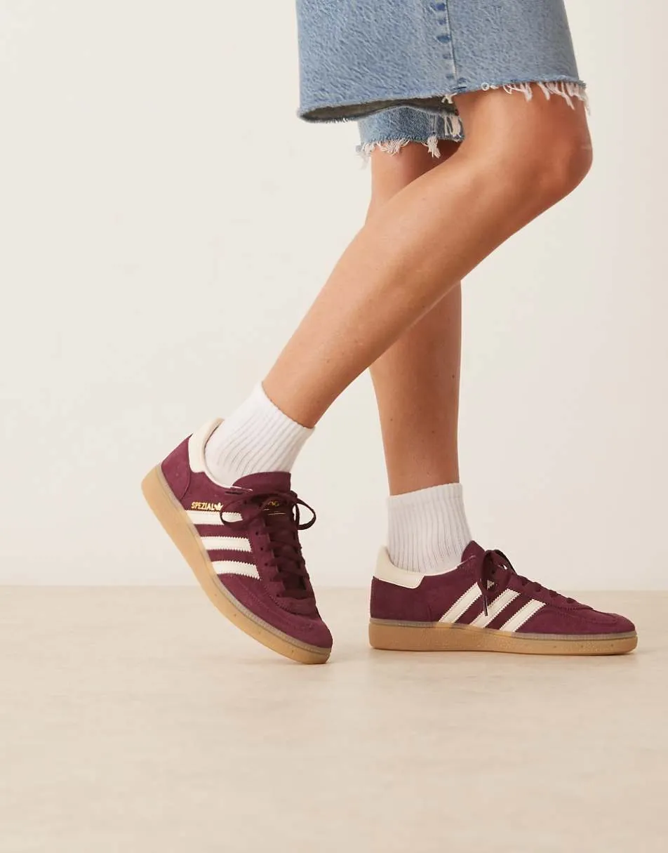 adidas Originals Handball Spezial trainers in maroon and cream with gum sole