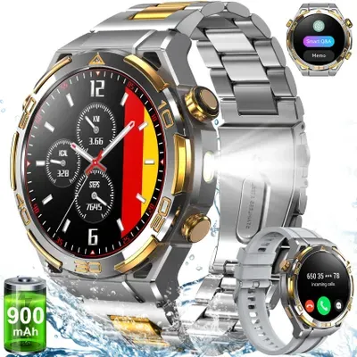 Blackview Smartwatch Herren, 14K-Gold-Einlage/GPS/Kompass/Bluetooth-Anrufe/AI/ChatGPT, 100+ Sportmodi, Fitnessuhr für Android iOS,Flagship Edition