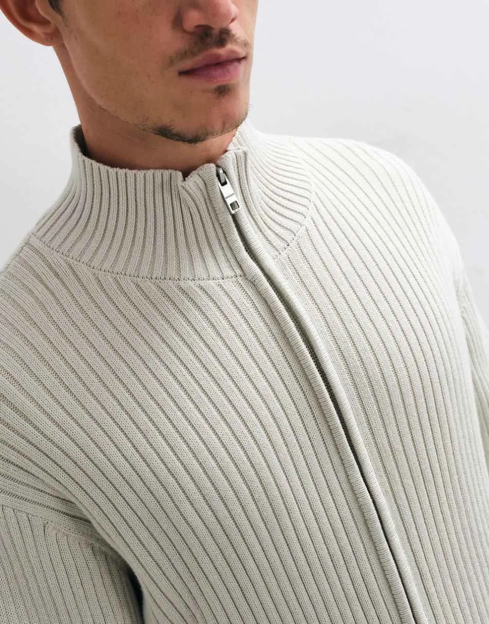 Weekday zip through rib cardigan in off-white