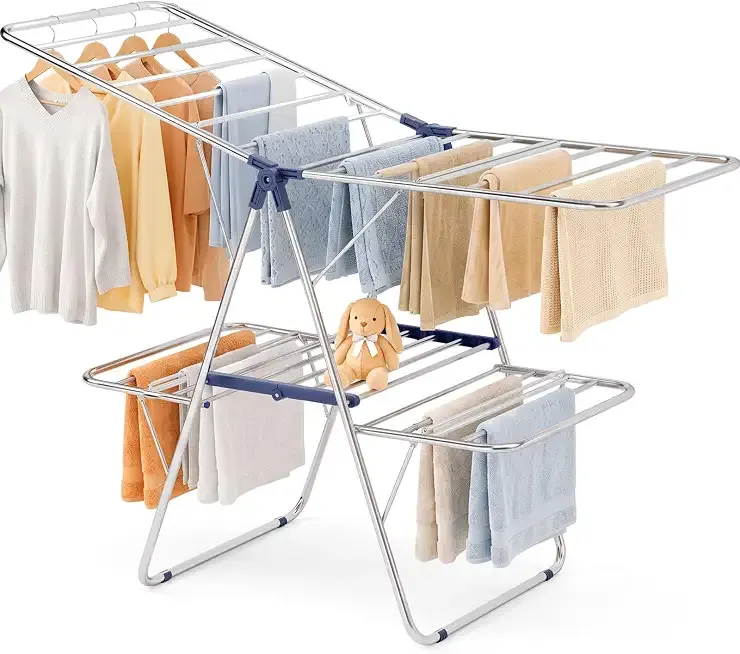 Stainless Steel 2-Tier Foldable Clothes Drying Rack, 57 Inches Max Height