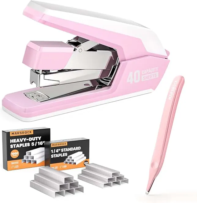 Marsrock Heavy Duty Stapler for Desk with 40-50 Sheet, 2000 Staples, Pink | Classroom Stapler, Teacher Stapler, Office Stapler, Ergonomic & Easy to…