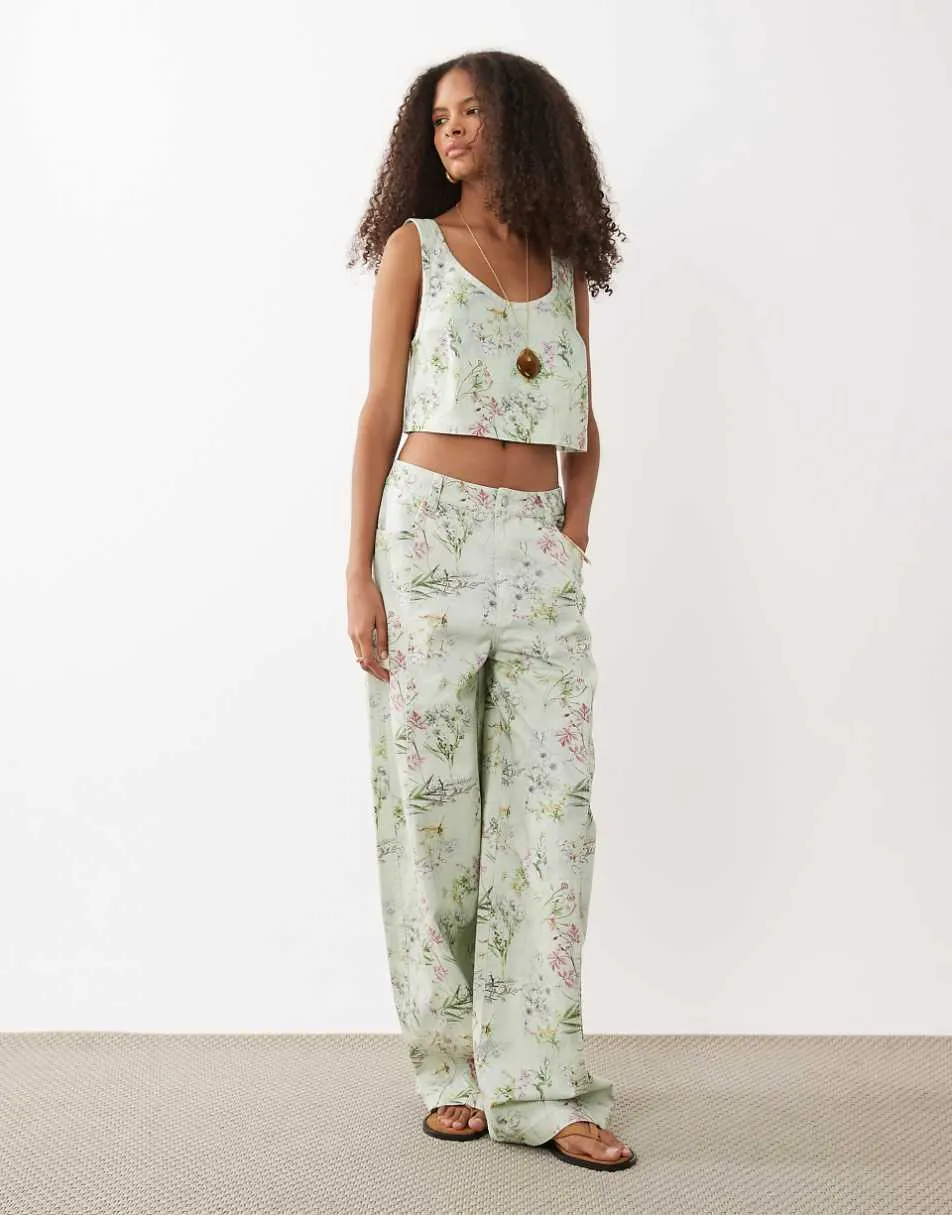 ASOS DESIGN scoop neck top & barrel trousers co-ord in floral print