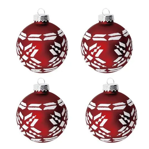 Enchanted Forest® 2.75" Red with White Designs Glass Ornaments - 4 Pack