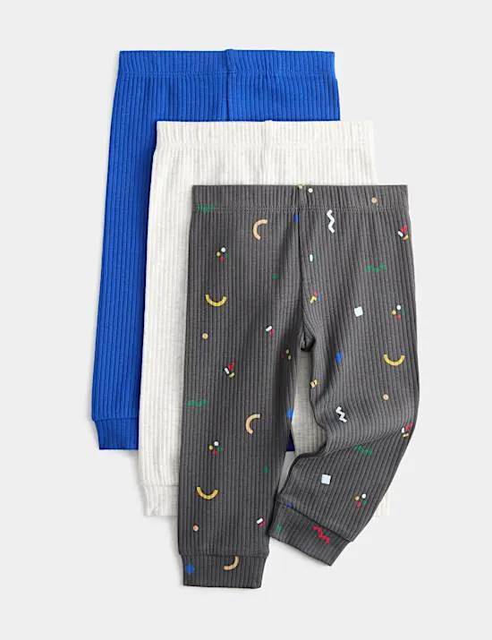 3er-Pack gerippte Leggings mit hohem Baumwollanteil mit abstraktem Muster (0–4 Jahre)
