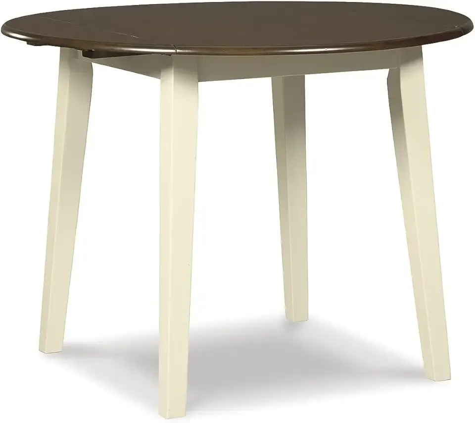 Signature Design by Ashley Woodanville Cottage 40" Round Drop Leaf Dining Table, Cream & Brown
