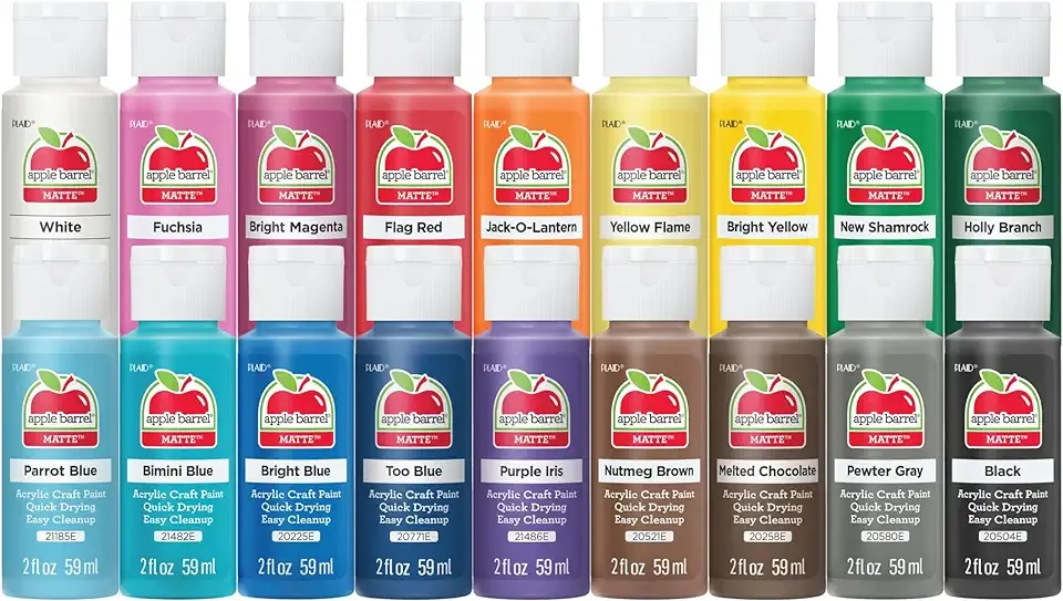 Apple Barrel Acrylic Craft Paint Set, Perfect for Arts & Crafts, 2 fl oz Each, 18 Assorted Matte Colors, 18 Count