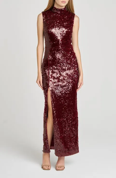 Ivy Sequin Mock Neck Sleeveless Sheath Cocktail Dress